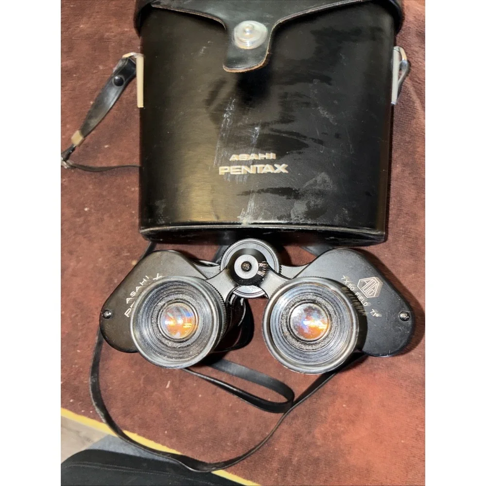 Vtg Asahi Pentax 7X50 Japanese Field Binoculars 5116324 Field 7.1 w/ Case Covers